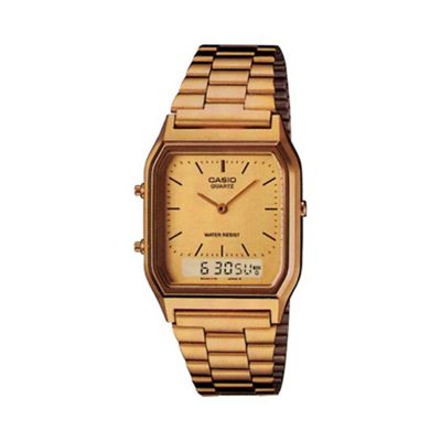 Unisex gold rectangular dial bracelet watch aq-230ga-9dmqye